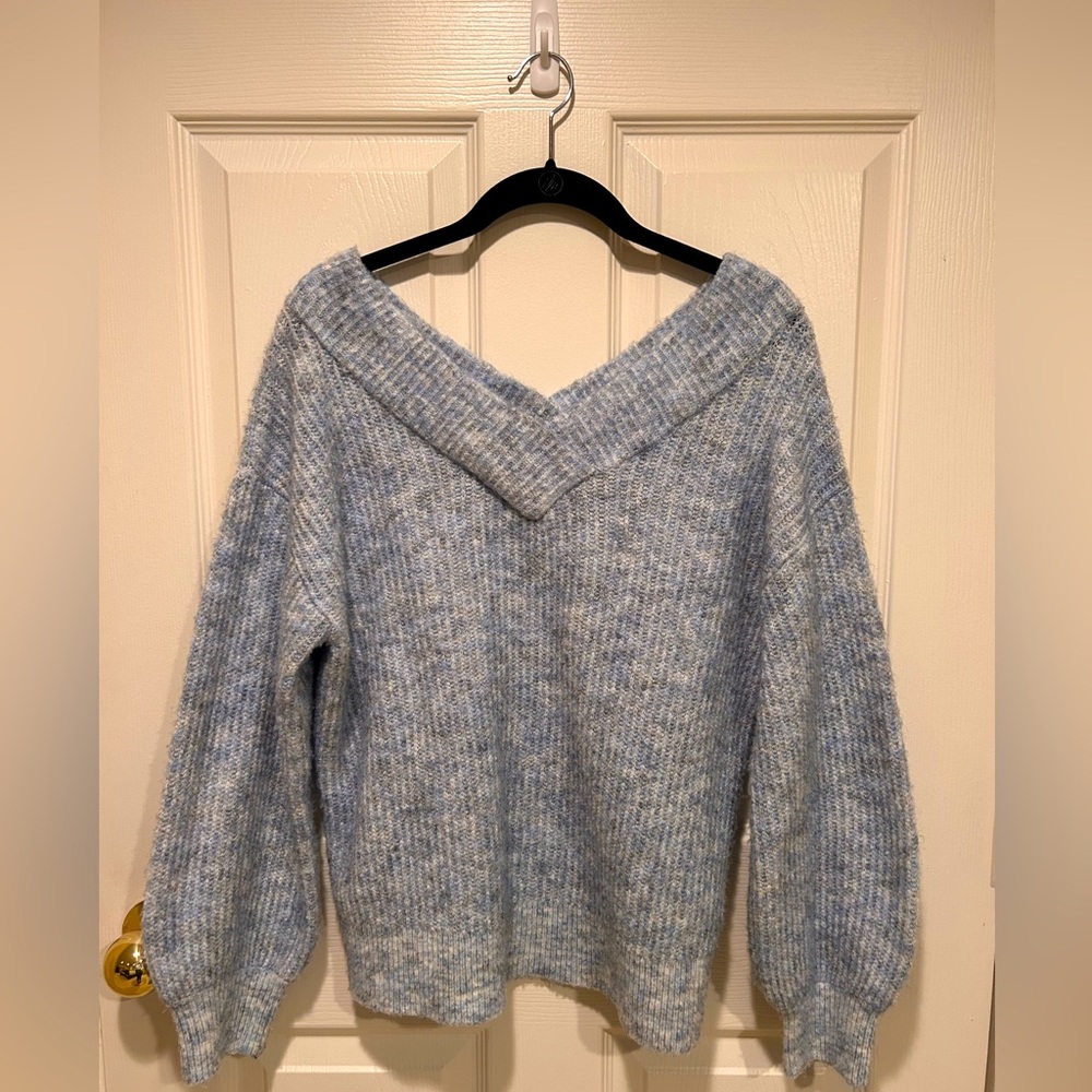 Anthropologie, brand - Moth, light blue, grey, and white sweater, size M